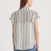 Cream / Navy Women’s Ralph Lauren Striped Ruffle-Trim Chiffon Blouse Shirts