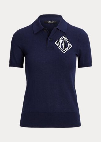 Cream / Navy Women’s Ralph Lauren Two-Tone Cotton Cardigan Sweaters