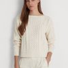 Cream Women’s Ralph Lauren Aran-Knit Cotton Boatneck Sweaters