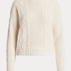 Cream Women’s Ralph Lauren Aran-Knit Cotton Boatneck Sweaters