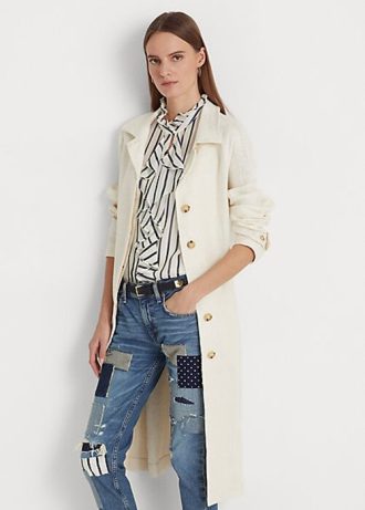 Cream Women’s Ralph Lauren Belted Herringbone Linen Coats