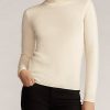 Cream Women’s Ralph Lauren Buttoned Cashmere Turtleneck Sweaters