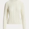 Cream Women’s Ralph Lauren Cable-Knit Silk Crewneck Sweaters