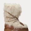 Cream Women’s Ralph Lauren Celia Shearling & Burnished Leather Boots