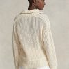 Cream Women’s Ralph Lauren Cross-Stitch Lace-Up Cotton-Wool Sweaters