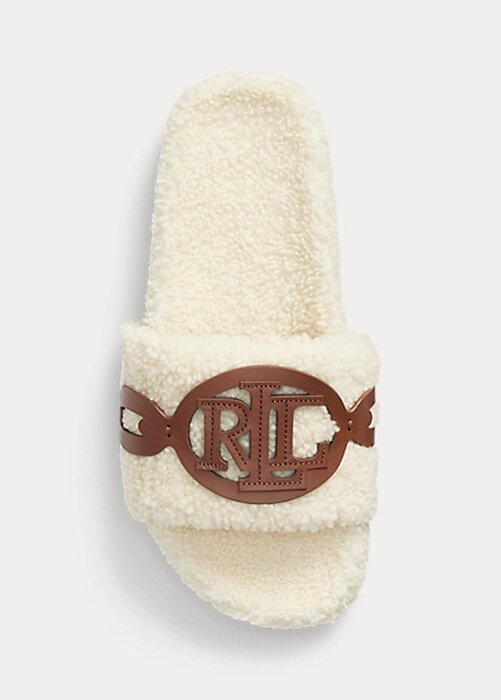 Cream Women’s Ralph Lauren Dixie Leather-Trim Shearling Flat Shoes Cream Women’s Ralph Lauren Dixie Leather-Trim Shearling Flat Shoes