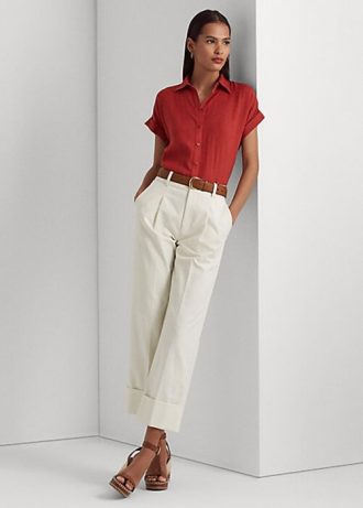 Cream Women’s Ralph Lauren Double-Faced Stretch Cotton Ankle Pants