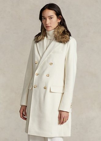 Cream Women’s Ralph Lauren Faux Fur-Collar Double-Breasted Coats