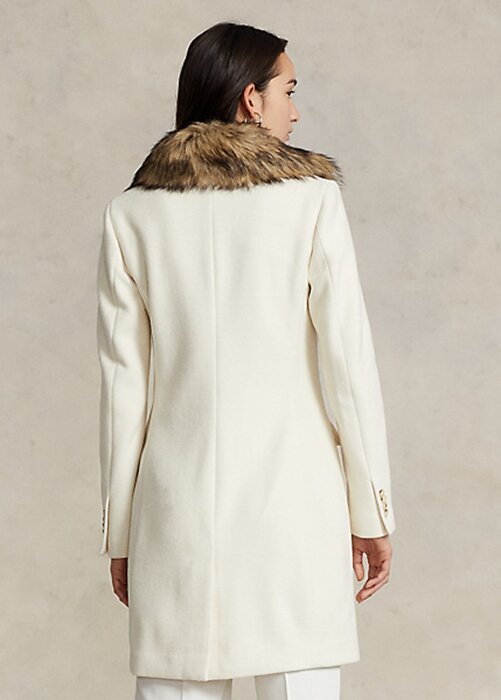 Cream Women’s Ralph Lauren Faux Fur-Collar Double-Breasted Coats Cream Women’s Ralph Lauren Faux Fur-Collar Double-Breasted Coats