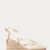 Cream Women’s Ralph Lauren Fringe-Trim Canvas Wedge Flat Shoes Cream Women’s Ralph Lauren Fringe-Trim Canvas Wedge Flat Shoes