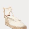 Cream Women’s Ralph Lauren Fringe-Trim Canvas Wedge Flat Shoes Cream Women’s Ralph Lauren Fringe-Trim Canvas Wedge Flat Shoes