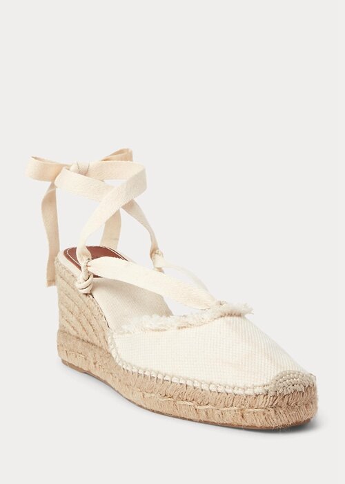 Cream Women’s Ralph Lauren Fringe-Trim Canvas Wedge Flat Shoes Cream Women’s Ralph Lauren Fringe-Trim Canvas Wedge Flat Shoes