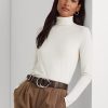 Cream Women’s Ralph Lauren Jersey Turtleneck T Shirts Cream Women’s Ralph Lauren Jersey Turtleneck T Shirts