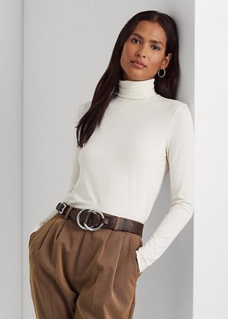 Cream Women’s Ralph Lauren Jersey Turtleneck T Shirts