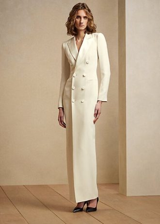 Cream Women’s Ralph Lauren Kristian Silk Tuxedo Dress