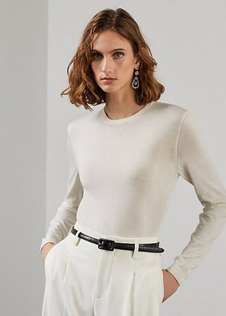 Cream Women’s Ralph Lauren Merino Wool Crewneck Sweaters