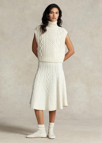 Cream Women’s Ralph Lauren Multi-cable Wool-cashmere A-line Skirts