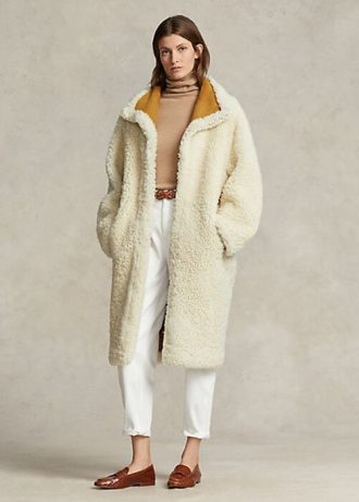 Cream Women’s Ralph Lauren Oversize Reversible Shearling Coats