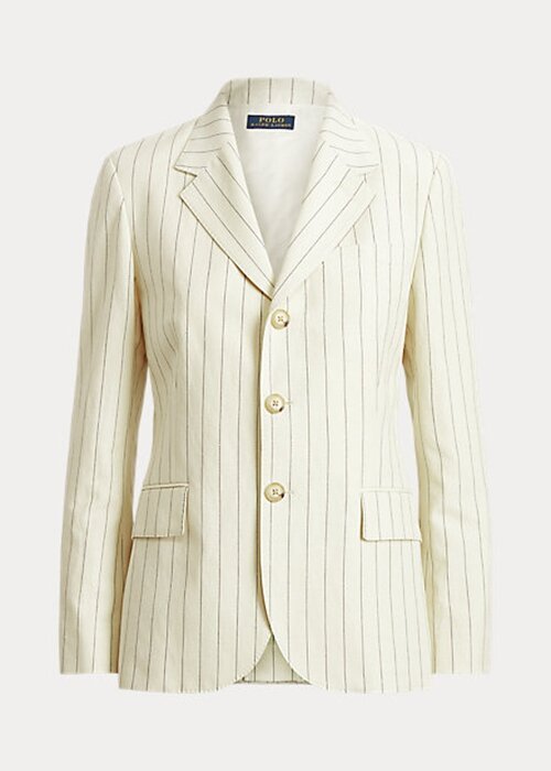 Cream Women’s Ralph Lauren Pinstripe Cotton-Linen-Wool Blazers Cream Women’s Ralph Lauren Pinstripe Cotton-Linen-Wool Blazers