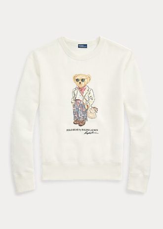 Cream Women’s Ralph Lauren Polo Bear Fleece Crewneck Sweatshirts