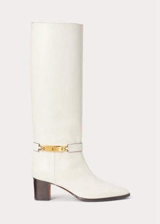 Cream Women’s Ralph Lauren Polo ID Waxed Calfskin Boots