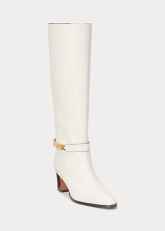 Cream Women’s Ralph Lauren Polo ID Waxed Calfskin Boots