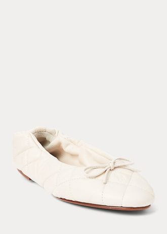 Cream Women’s Ralph Lauren Quilted Lambskin Ballet Flat Shoes