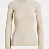 Cream Women’s Ralph Lauren Ribbed Suede-Trim Long-Sleeve T Shirts Cream Women’s Ralph Lauren Ribbed Suede-Trim Long-Sleeve T Shirts