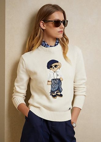 Cream Women’s Ralph Lauren Sarong Bear Jersey Sweaters