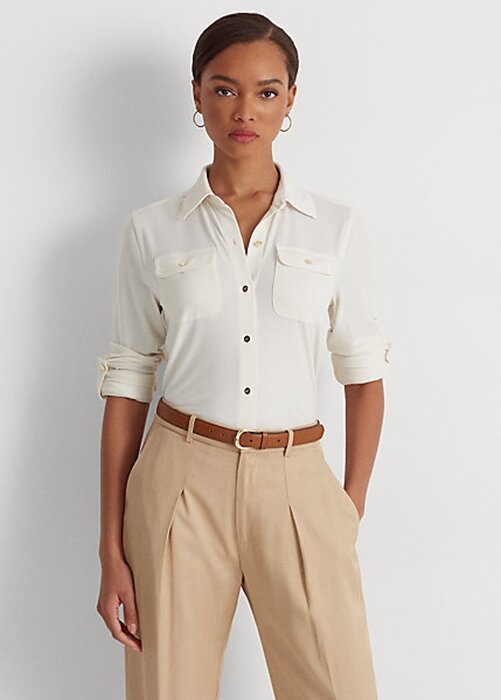 Cream Women’s Ralph Lauren Stretch Jersey Shirts Cream Women’s Ralph Lauren Stretch Jersey Shirts