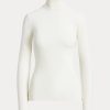 Cream Women’s Ralph Lauren Stretch Ribbed Turtleneck T Shirts