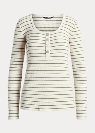 Cream Women’s Ralph Lauren Striped Cotton-Blend Henley Tops