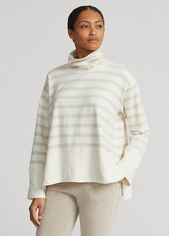 Cream Women’s Ralph Lauren Striped Performance Fleece Pullover Sweaters