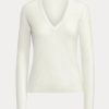Cream Women’s Ralph Lauren Wool Long-Sleeve V-Neck Sweaters