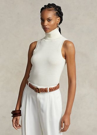 Cream Women’s Ralph Lauren Wool Sleeveless Turtleneck Sweaters