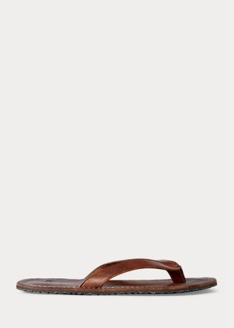 Dark Brown Men’s Ralph Lauren Leather Flip Flops