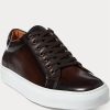 Dark Brown Men’s Ralph Lauren Severn Burnished Calfskin Sneakers