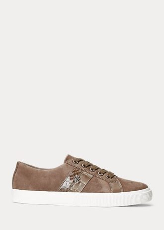 Dark Grey Women’s Ralph Lauren Janson II Leather-Trim Suede Sneakers