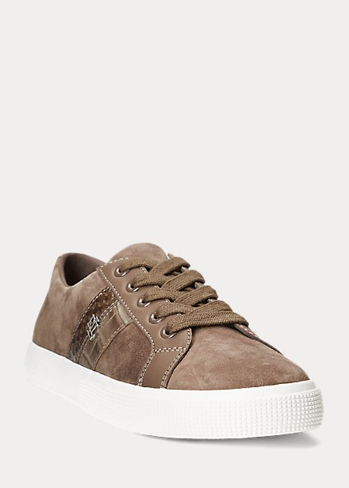 Dark Grey Women’s Ralph Lauren Janson II Leather-Trim Suede Sneakers Dark Grey Women’s Ralph Lauren Janson II Leather-Trim Suede Sneakers