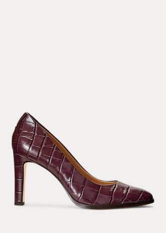 Dark Red Women’s Ralph Lauren Camila Embossed Leather Heels