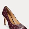 Dark Red Women’s Ralph Lauren Camila Embossed Leather Heels