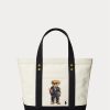 Ecru/Black Women’s Ralph Lauren Canvas Small Polo Bear Tote Bags Ecru/Black Women’s Ralph Lauren Canvas Small Polo Bear Tote Bags