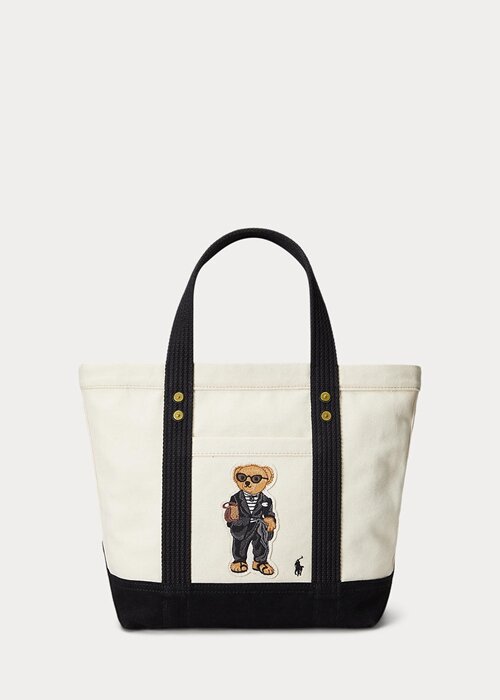 Ecru/Black Women’s Ralph Lauren Canvas Small Polo Bear Tote Bags Ecru/Black Women’s Ralph Lauren Canvas Small Polo Bear Tote Bags