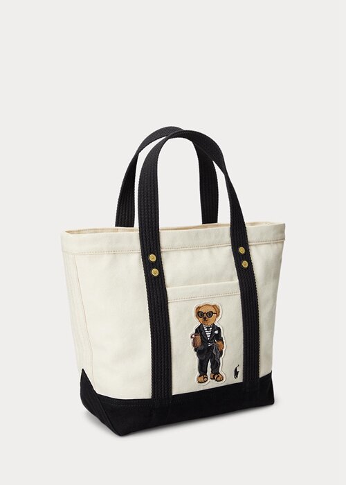 Ecru/Black Women’s Ralph Lauren Canvas Small Polo Bear Tote Bags Ecru/Black Women’s Ralph Lauren Canvas Small Polo Bear Tote Bags