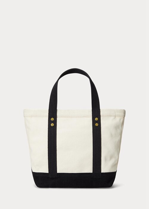 Ecru/Black Women’s Ralph Lauren Canvas Small Polo Bear Tote Bags Ecru/Black Women’s Ralph Lauren Canvas Small Polo Bear Tote Bags