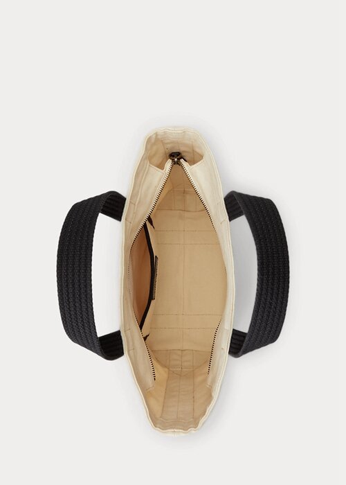 Ecru/Black Women’s Ralph Lauren Canvas Small Polo Bear Tote Bags Ecru/Black Women’s Ralph Lauren Canvas Small Polo Bear Tote Bags