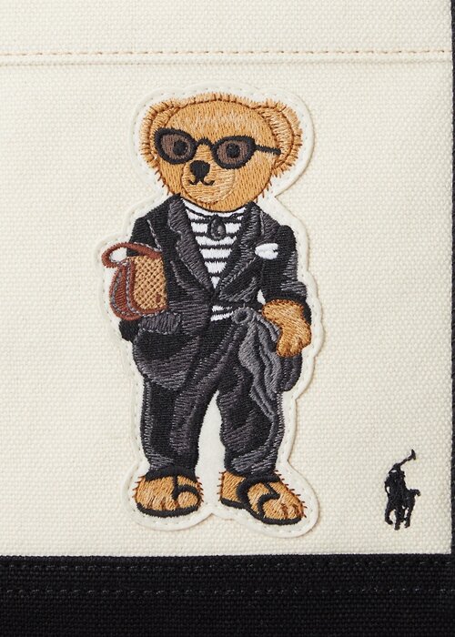 Ecru/Black Women’s Ralph Lauren Canvas Small Polo Bear Tote Bags Ecru/Black Women’s Ralph Lauren Canvas Small Polo Bear Tote Bags