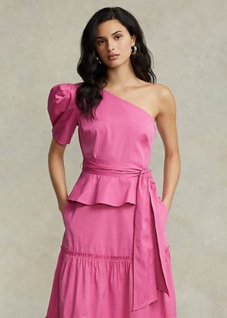 Fuchsia Women’s Ralph Lauren Belted One-Shoulder Cotton Tops