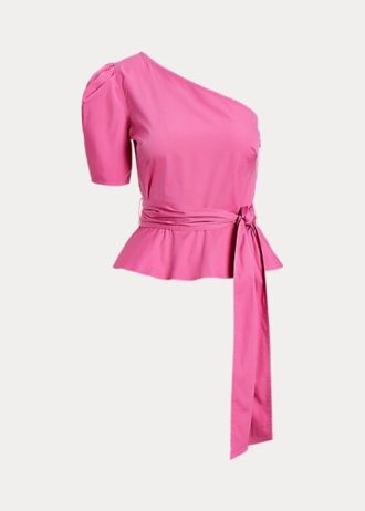 Fuchsia Women’s Ralph Lauren Belted One-Shoulder Cotton Tops