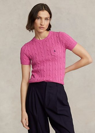 Fuchsia Women’s Ralph Lauren Cable-Knit Cotton Short-Sleeve Sweaters